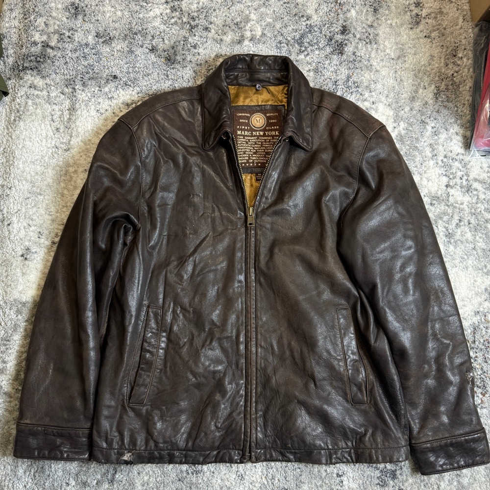 Marc New York Andrew Marc Mens Brown Leather Full Zip Quilted Lined Size M